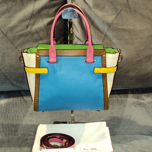 NWOT RARE COACH SWAGGER 21 RAINBOW MULTICOLOR COLORBLOCK TWO-WAY TOTE W/ DUSTBAG - Picture 8 of 16